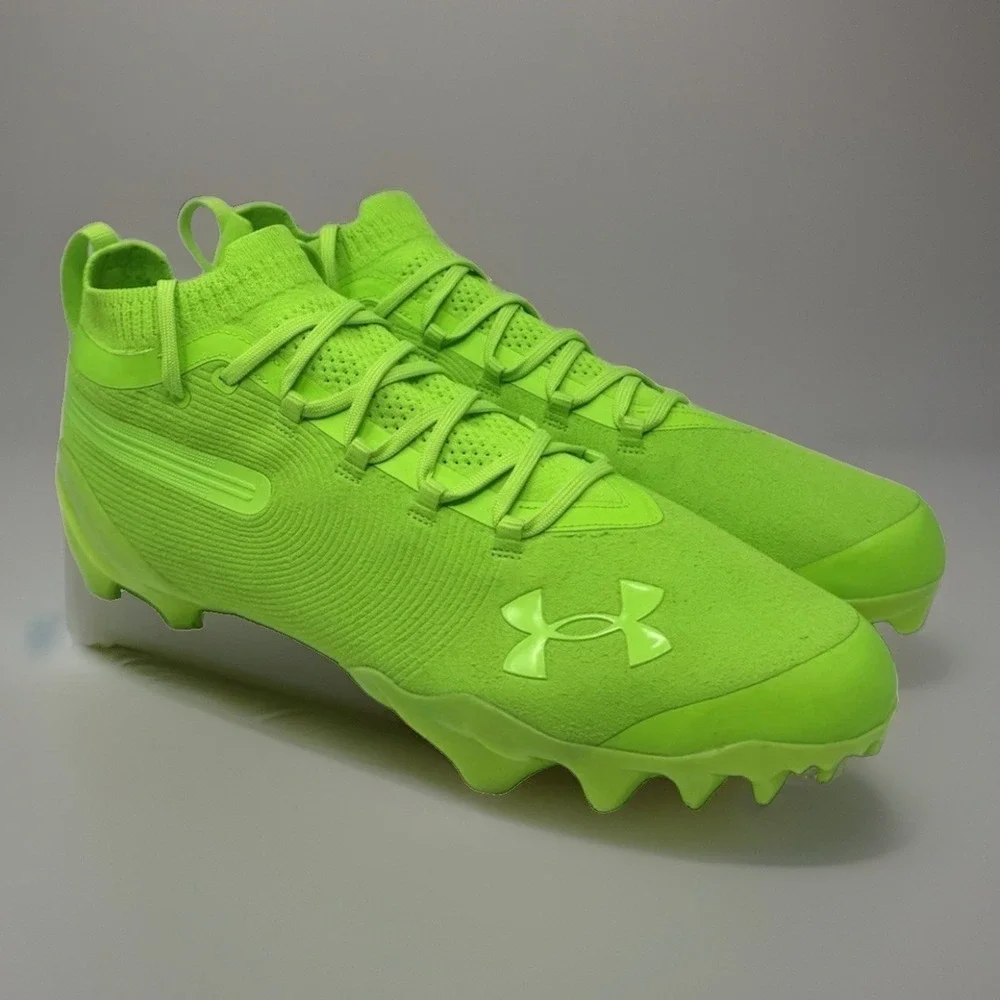 *NEW Men Size 15 Under Armour Spotlight Suede Pro MC Football Cleats Neon Green